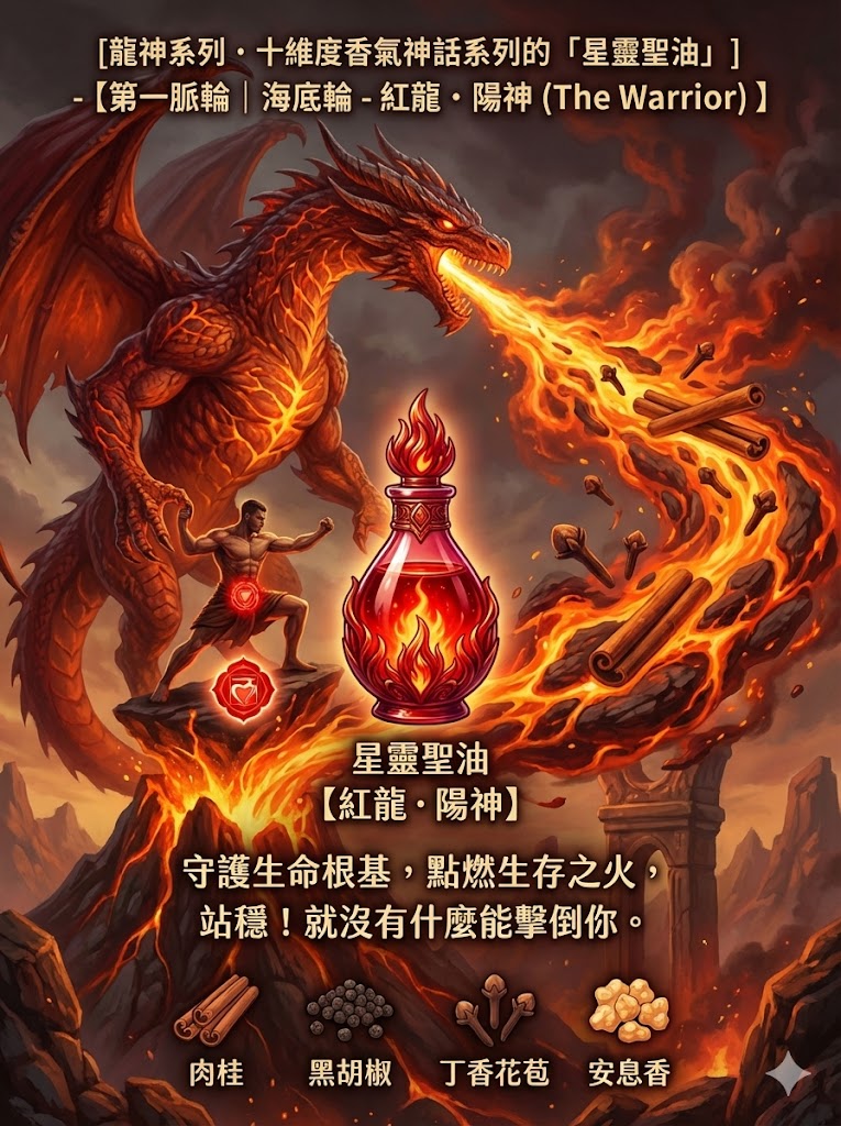 龍神系列・十維度香氣神話系列的「星靈聖油」【 『第一脈輪｜海底輪 - 紅龍・陽神 (The Warrior)』】