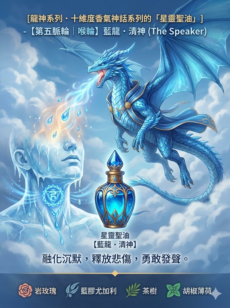 龍神系列・十維度香氣神話系列的「星靈聖油」【 『第五脈輪｜喉輪】藍龍・清神 (The Speaker) 』】